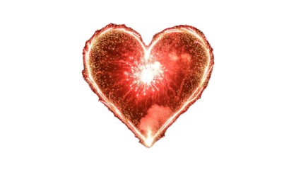 Exploding red heart firework burst with sparkling rays colorful sparks festive celebration love passion joy PNG transparent background