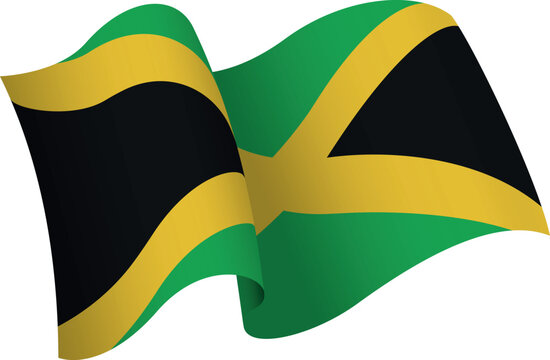 Flag of Jamaica. Ribbon style flag that conveys a sense of movement and waving effect
