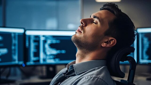 Tired Software Developer Resting After Long Coding Session.