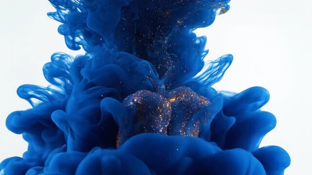 Abstract ink flow in water creating dynamic forms against a white backdrop