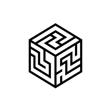 Abstract geometric cube maze pattern design symbol logo abstract art