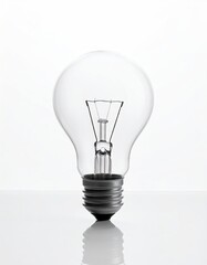 Glass lightbulb illuminated, providing light on white background in studio setting