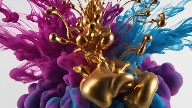 Abstract ink flow in water with vibrant colors on a white background