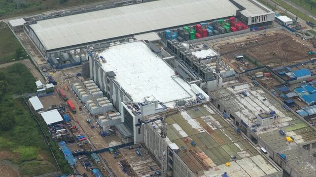 Drone shot of hyperscale data center built for AI and cloud services in Jakarta