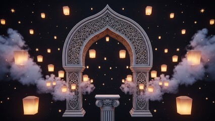 Ornate archway with lanterns isolated on transparent background