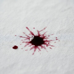 Valenstine day Bloody bullet hole in white fabric with silver ring