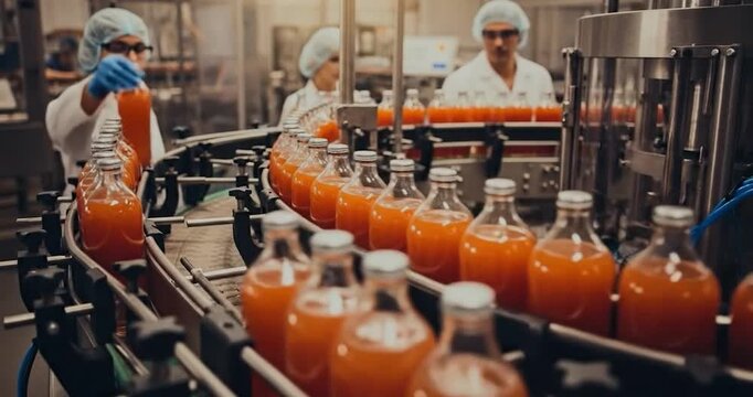 Bottling Juice Production Line Factory Workers.