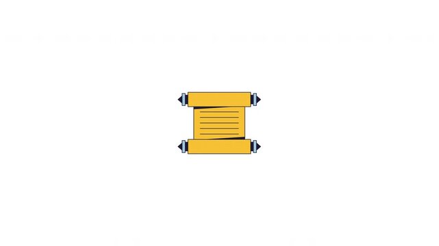 Ancient scroll document unrolled 2D cartoon object animation. Traditional knowledge. Old manuscript. Written history. Wisdom preservation. Vintage parchment paper animated flat item 4K video isolated