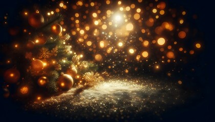 Golden sparkles illuminating a festive tree