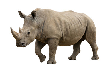 Obraz premium Large White Rhinoceros Walking Isolated on White Background
