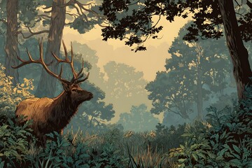 Fototapeta premium Elk in a woodland gap showing wild nature perfect for outdoor ads and learning materials