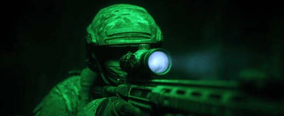 Nighttime operation fills the soldier with intense focus tracking heat signatures through advanced optics