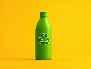 Obraz premium green recycling bottle on yellow background