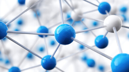 Abstract blue and white molecular network with connected spheres