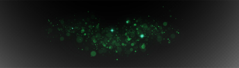 Christmas glowing bokeh confetti light and glitter texture overlay for your design. Festive sparkling green dust png. Holiday powder dust for cards, invitations, banners, advertising. © Александр Боярин