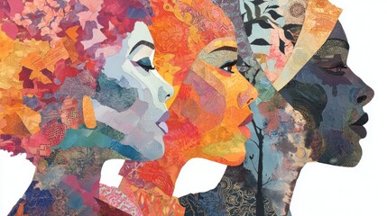 Vibrant profile portraits of diverse women in colorful collage art.