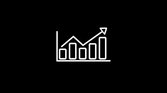 A stark white line of a bar graph with a downward trend followed by an upward arrow against a solid black background, representing financial data and market fluctuations