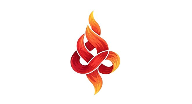 Abstract swirling fire flame element red orange ambigram symbol isolated