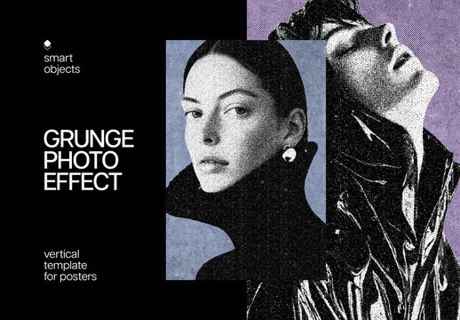 Grunge Halftone Poster Photo Effect Mockup