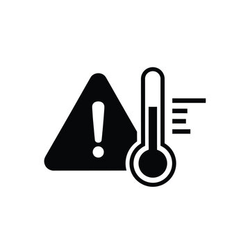 Vector illustration icon warning sign with exclamation mark and thermometer indicating high temperature isolated on white background