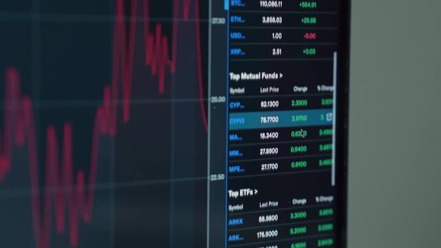 close up smartphone with laptop and open stock exchange, trading Online app interface. Man hand scrolling touch screen analysing chart forex crypto currency.