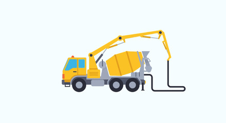 Naklejka premium Modern Construction Concrete Pump Truck Heavy Duty Industrial Vehicle Flat Vector