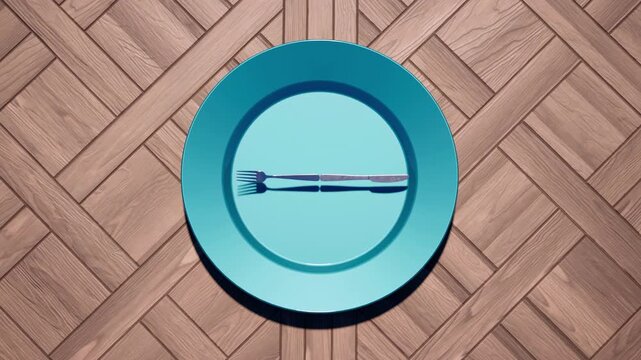A dinner plate clock with knife and fork hands, 12-hour time-lapse - seamless looping.
