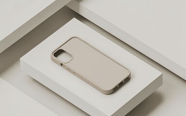 Minimalist 3D Render of a Smartphone Case Mockup on Aesthetic Architectural Platform.