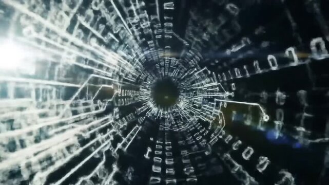 Abstract digital tunnel with circuit board design and binary code