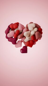 St Valentine's day concept - colorful hearts fill heart shape, 3d render