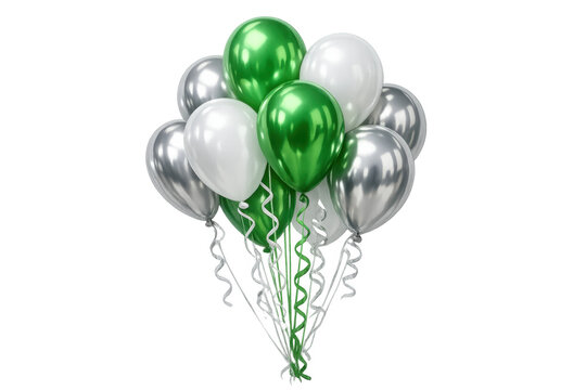 Green and silver balloons floating, decorating party celebration, birthday event, holiday festival design