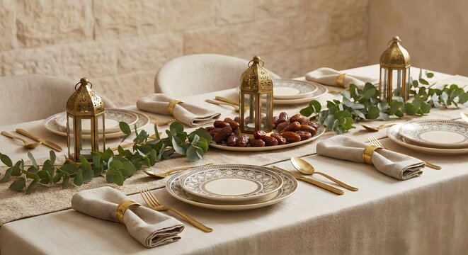 Elegant Eid Dining Table Setup with Lanterns and Tableware