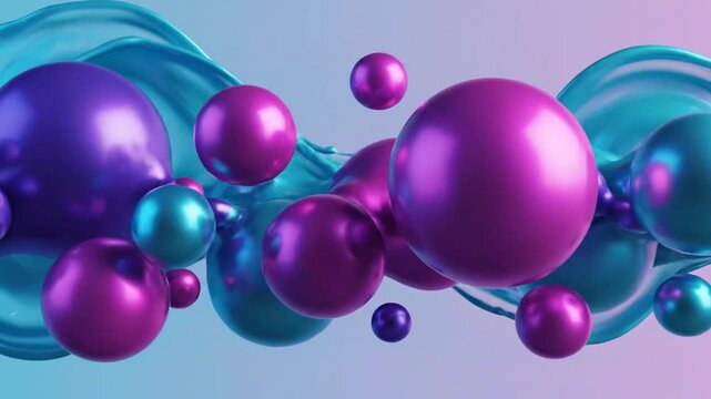 Abstract liquid spheres floating against gradient background