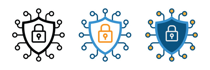 Cyber security icons. Data or network protection sign with shield and lock symbol for website, app or ui. Transparent PNG and vector illustration.