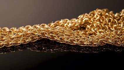 Gleaming Gold Chain Links on a Glossy Black Surface