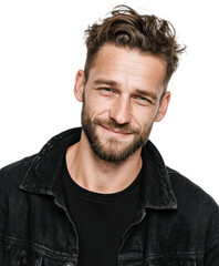 Obraz premium Smiling man portrait neutral confidence, isolated on transparent background, png