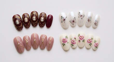 Nail Art Designs with Floral and Glitter Patterns