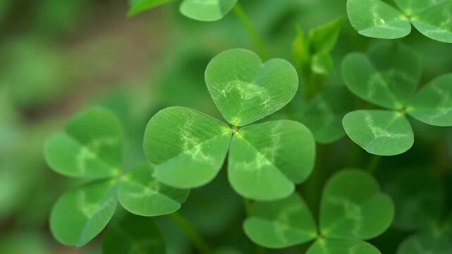 Close-up of Vibrant Green Four-Leaf Clover Leaves Symbolizing Good Luck in Nature