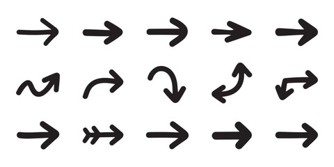 Hand drawn brush stroke arrows set in black ink for modern infographics and presentation design layouts here