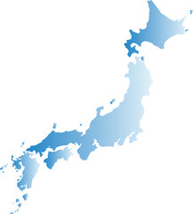 Naklejka premium Japan map silhouette with blue gradient, minimalist geographic illustration, clean vector design, modern cartography concept for infographics presentations