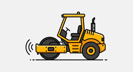Naklejka premium Modern Yellow Road Roller Vector Illustration For Construction And Engineering Projects