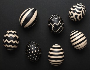 Obraz premium Pisanki w paski i zygzaki. Wielkanocne tło w odcieniach beżu i czerni