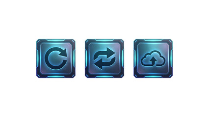 Futuristic AI Sync and Refresh Chip Icons with Update and Cloud Symbols, Isolated Transparent PNG