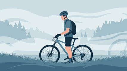 Mountain Biker Enjoying Scenic Views Outdoors On A Trail Adventure
