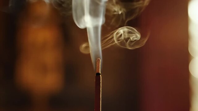 Burning Incense Stick Smoke Rising in Slow Motion Spiritual Ritual