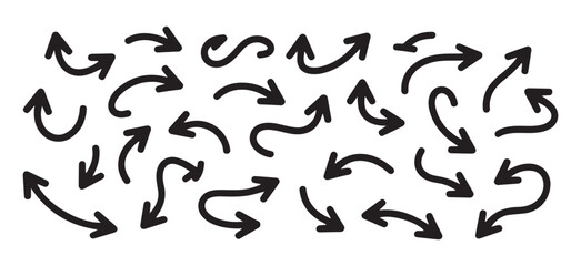 Set of hand drawn arrows pointing in various directions isolated on white background illustration © Sumon