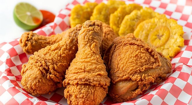 Crispy Dominican Fried Chicken (Pica Pollo) with Tostones Street Food