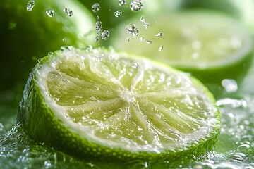 Frische Limettenscheibe mit spritzendem Wasser

