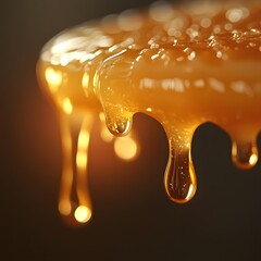 Goldener Honig flie&szlig;t auf nat&uuml;rliche Honigwabe
