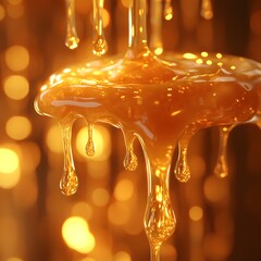 Goldener Honig flie&szlig;t auf nat&uuml;rliche Honigwabe
